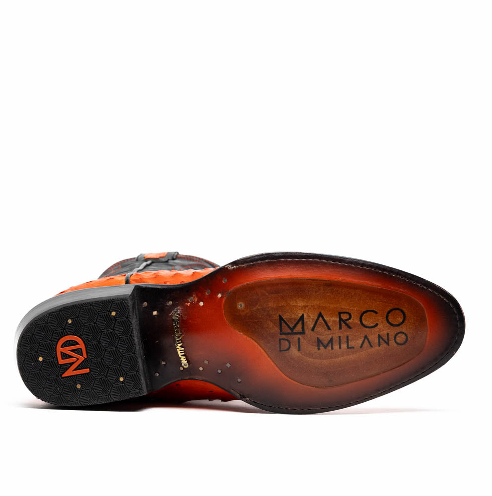 Marco Di Milano Savannah Men's Exotic Cowboy Boots – Full-Quill Ostrich | Orange Round Toe