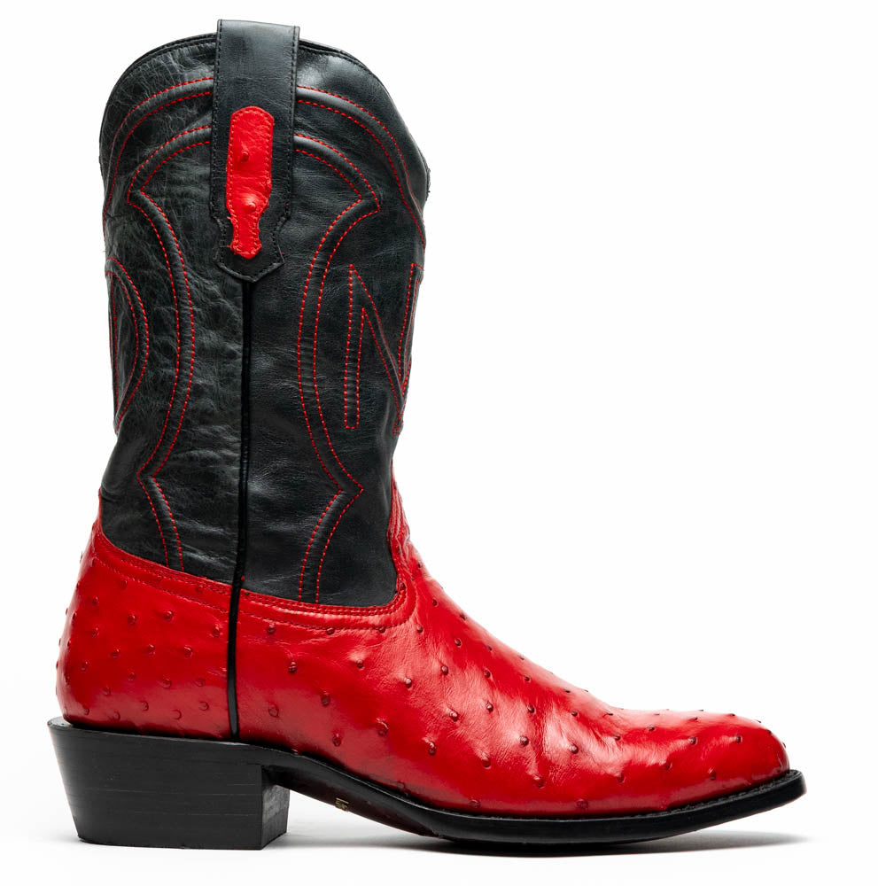 Marco Di Milano Savannah Men's Exotic Cowboy Boots – Full-Quill Ostrich | Red Round Toe