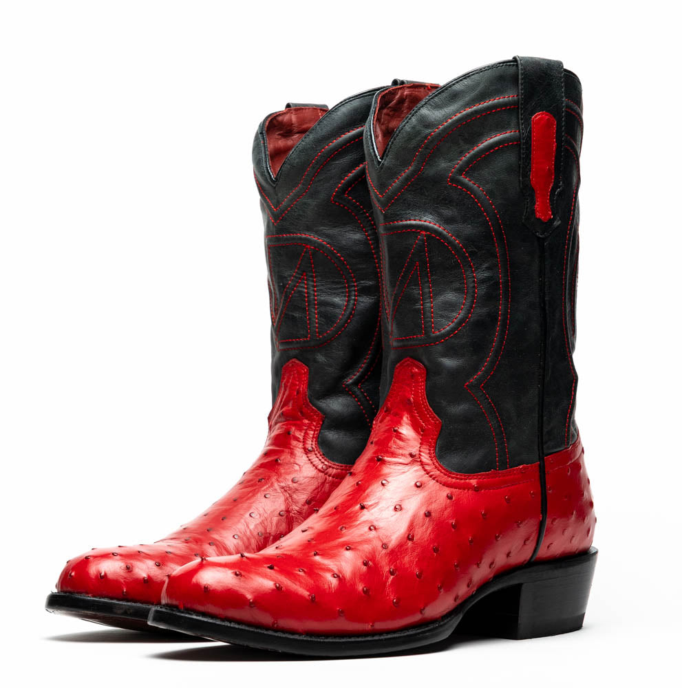 Marco Di Milano Savannah Men's Exotic Cowboy Boots – Full-Quill Ostrich | Red Round Toe