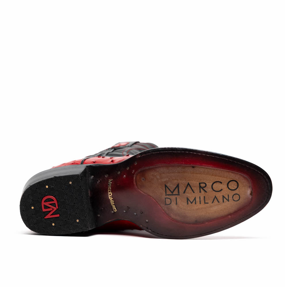 Marco Di Milano Savannah Men's Exotic Cowboy Boots – Full-Quill Ostrich | Red Round Toe