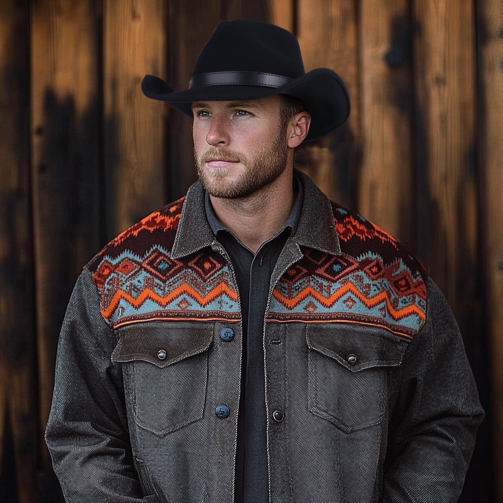 Silver Buckle Black Wool Felt Cowboy Hat | Mix Brown Western Hat