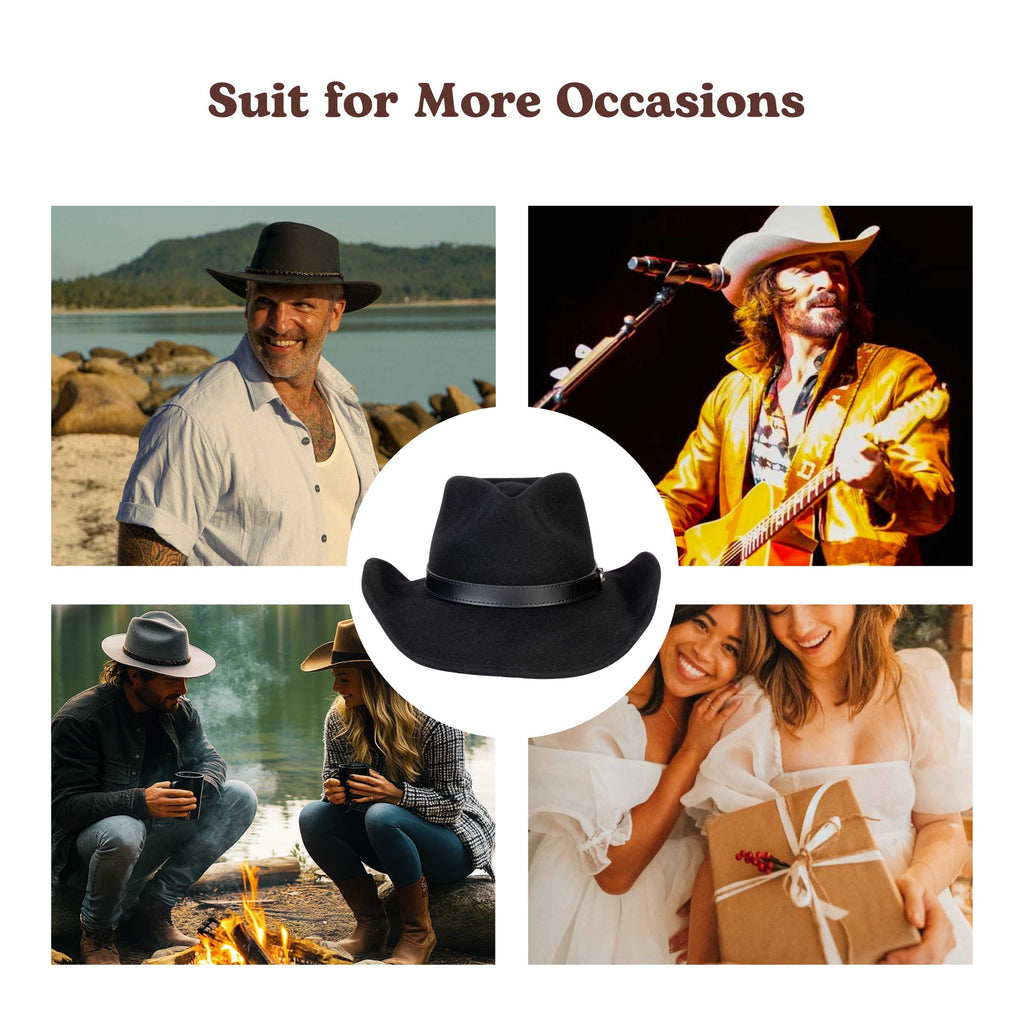 Silver Buckle Black Wool Felt Cowboy Hat | Mix Brown Western Hat