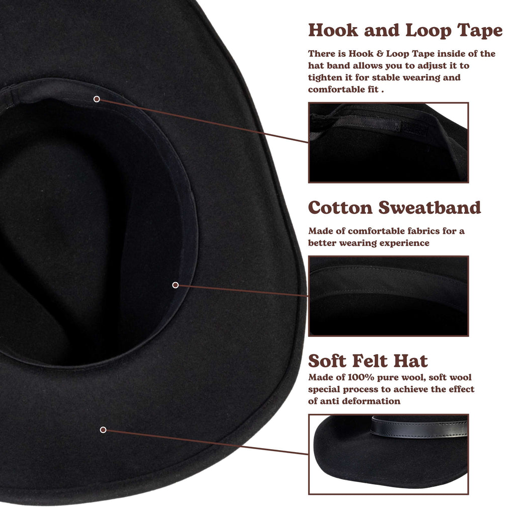 Silver Buckle Black Wool Felt Cowboy Hat | Mix Brown Western Hat