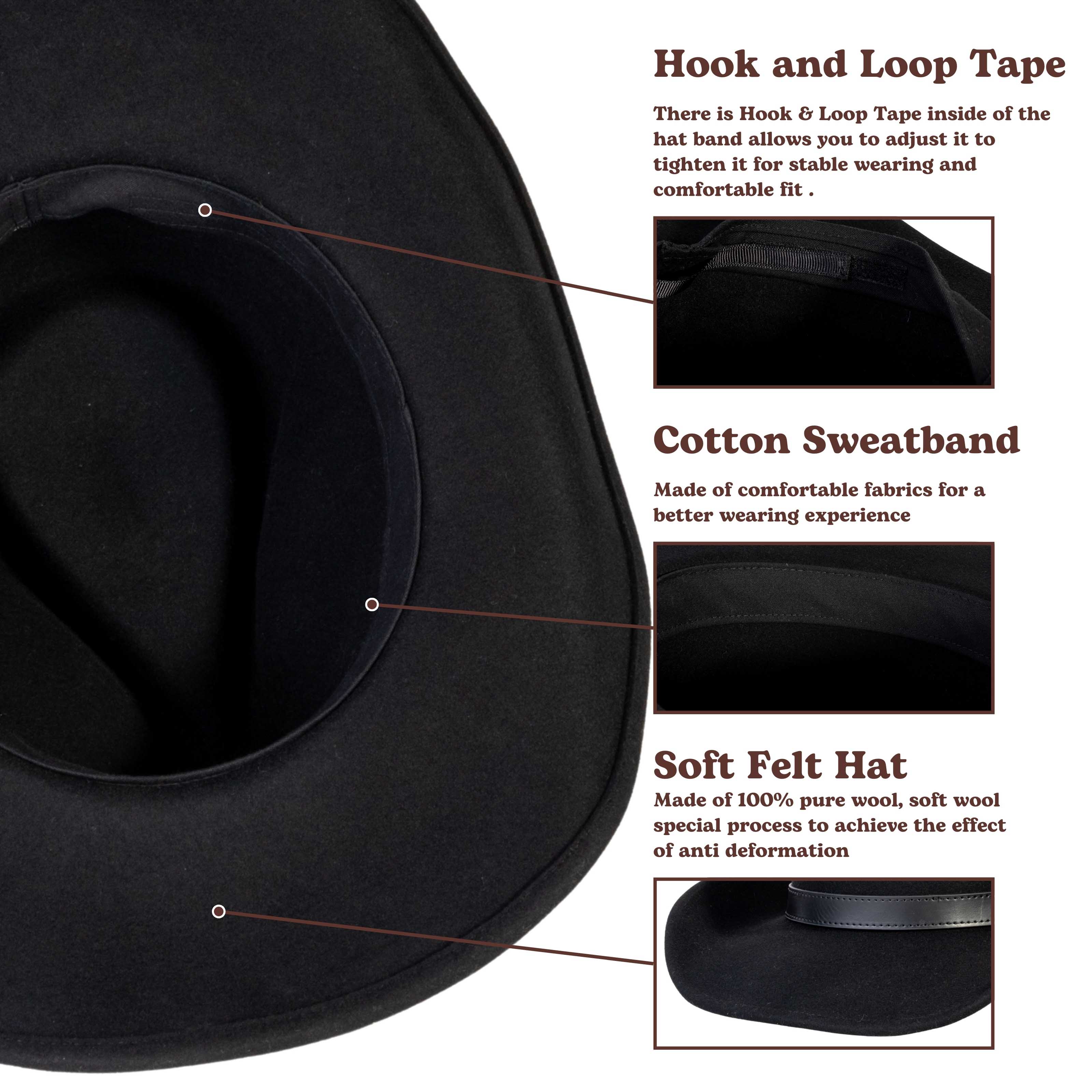Silver Buckle Black Wool Felt Cowboy Hat | Mix Brown Western Hat