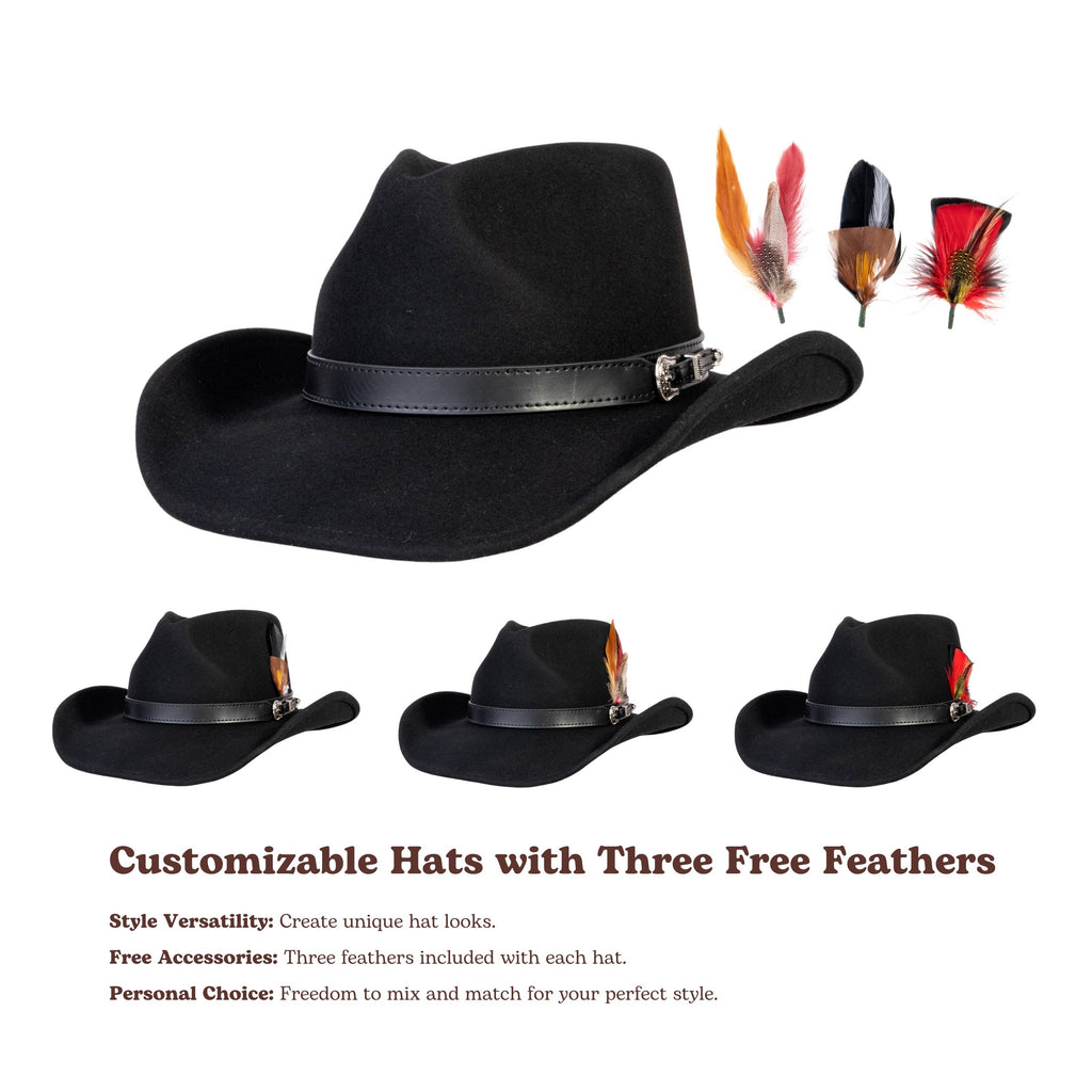 Silver Buckle Black Wool Felt Cowboy Hat | Mix Brown Western Hat
