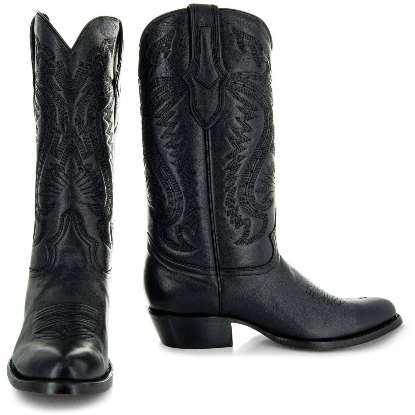 Soto Boots Men's Black Leather Round Toe Dress Cowboy Boots