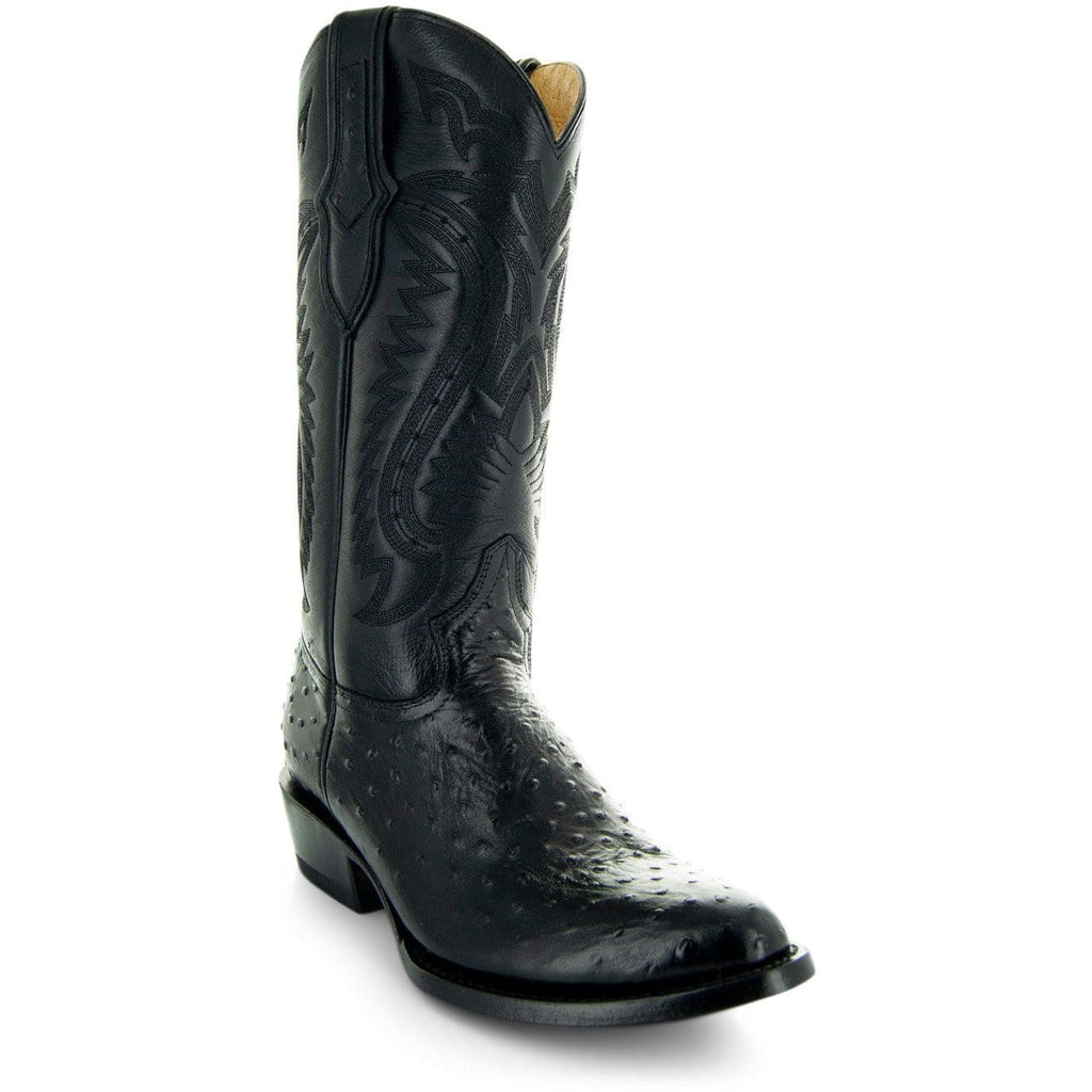 Soto Boots Men's Black Ostrich Print Round Toe Dress Cowboy Boots