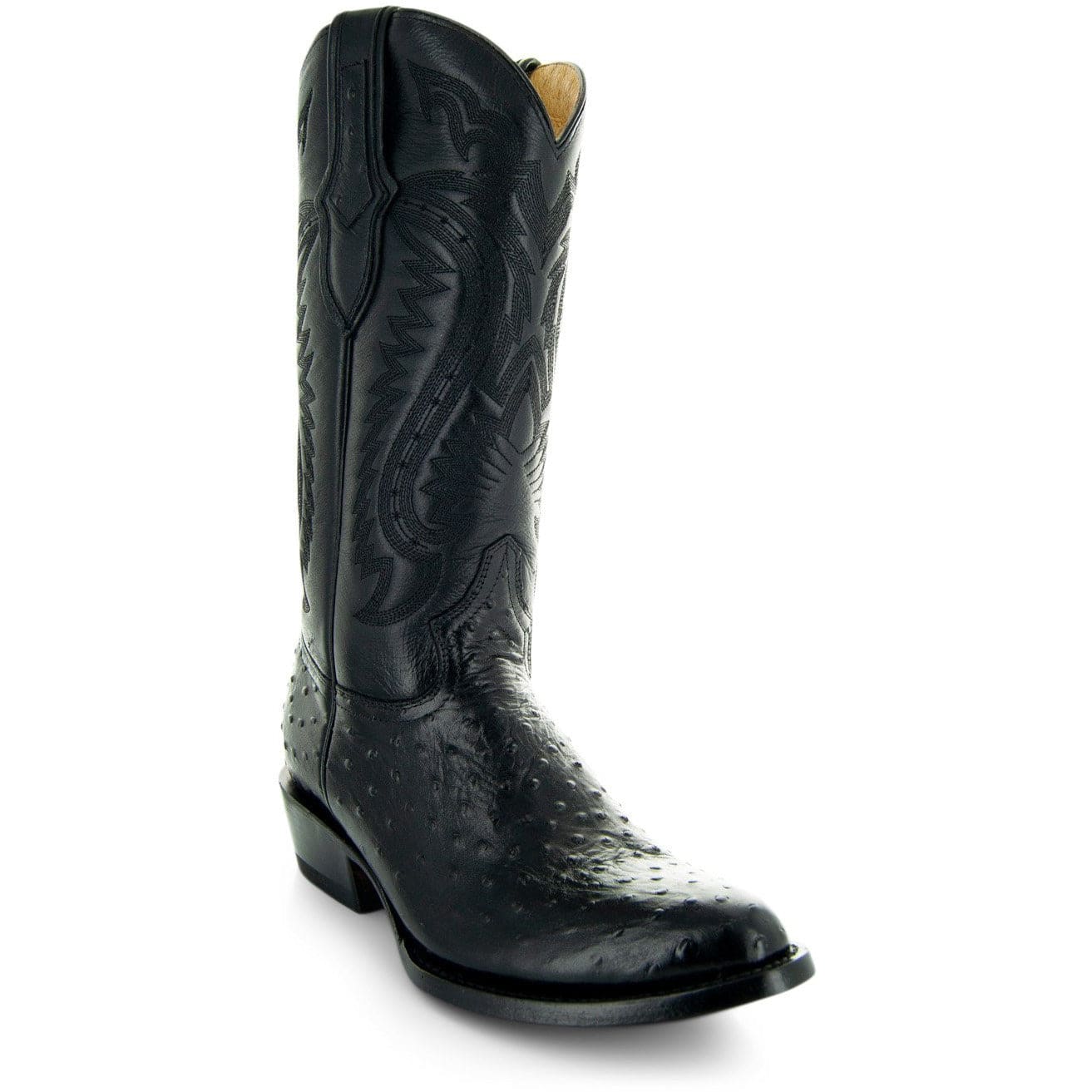 Soto Boots Men's Black Ostrich Print Round Toe Dress Cowboy Boots