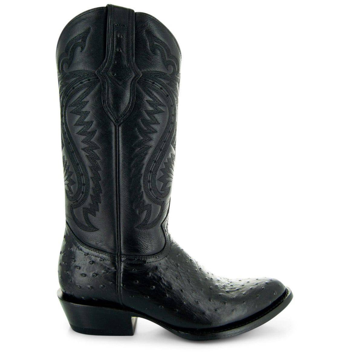 Soto Boots Men's Ostrich Print Dress Cowboy Boots – Black Leather | Round Toe | Goodyear Welt