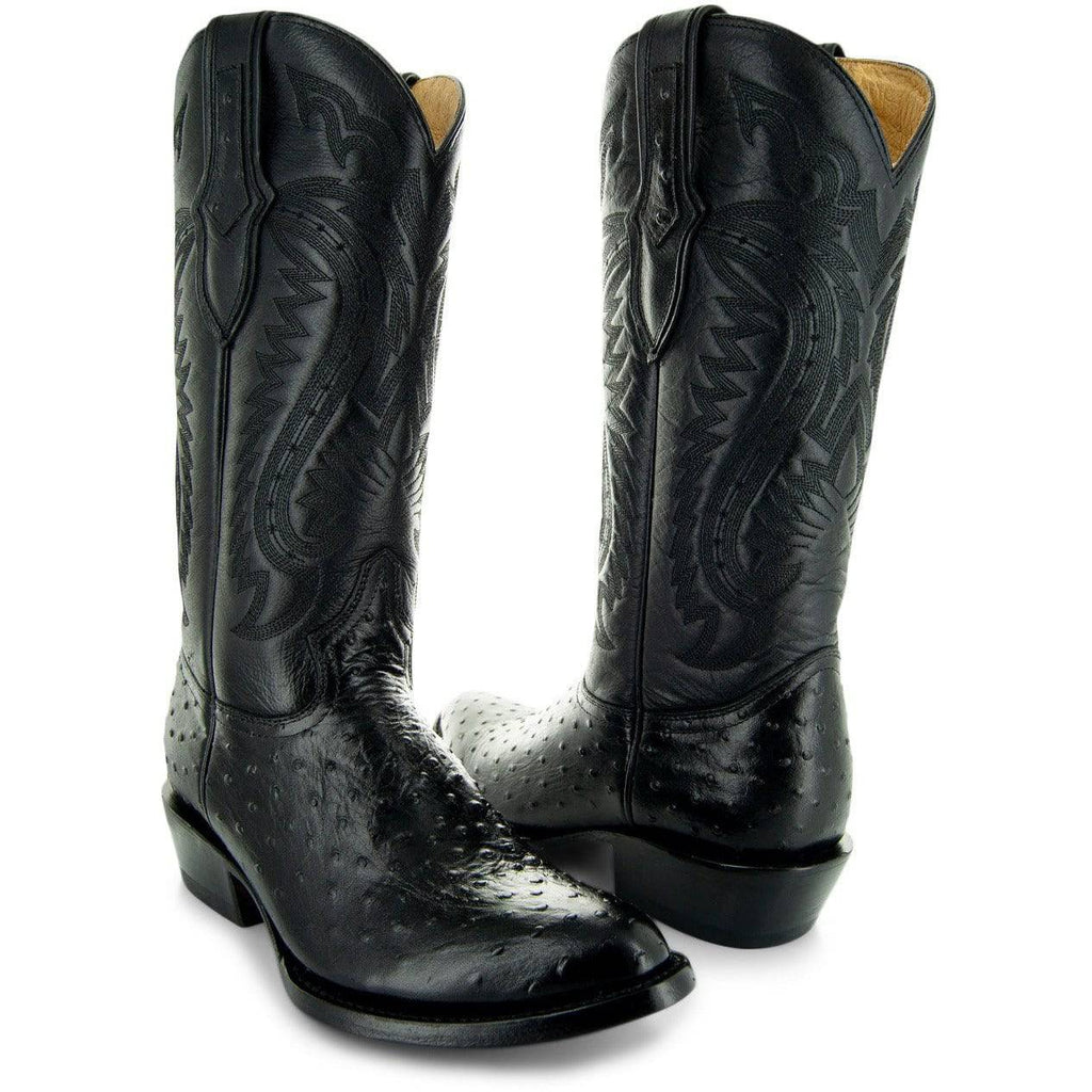 Soto Boots Men's Ostrich Print Dress Cowboy Boots – Black Leather | Round Toe | Goodyear Welt