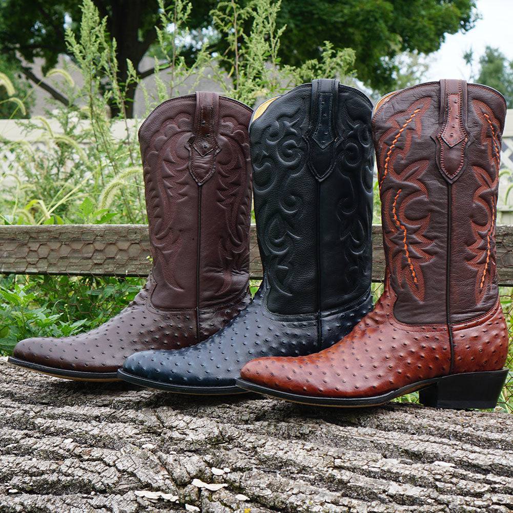 Soto Boots Men's Ostrich Print Dress Cowboy Boots – Black Leather | Round Toe | Goodyear Welt