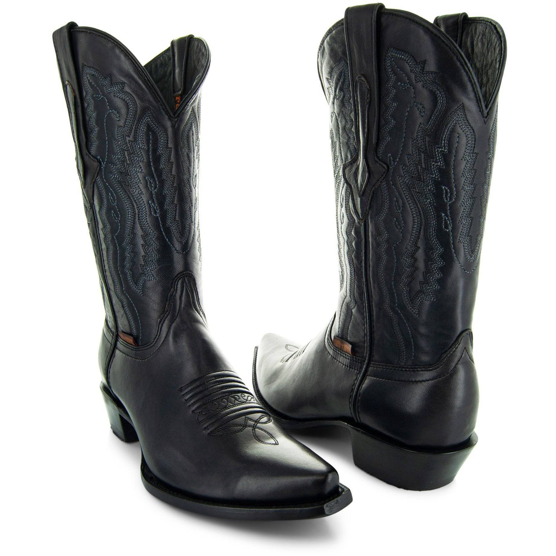 Soto Boots Men's Snip Toe Cowboy Boots – Black Leather | Burnished | Goodyear Welt