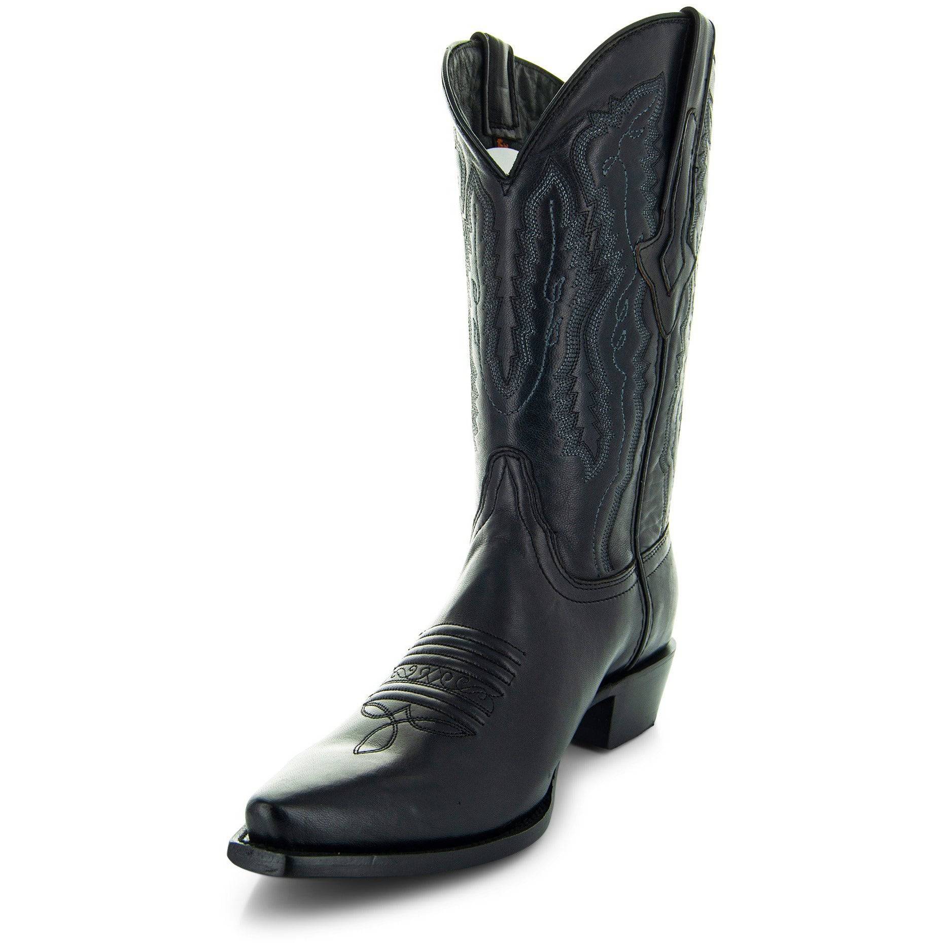 Soto Boots Men's Snip Toe Cowboy Boots – Black Leather | Burnished | Goodyear Welt