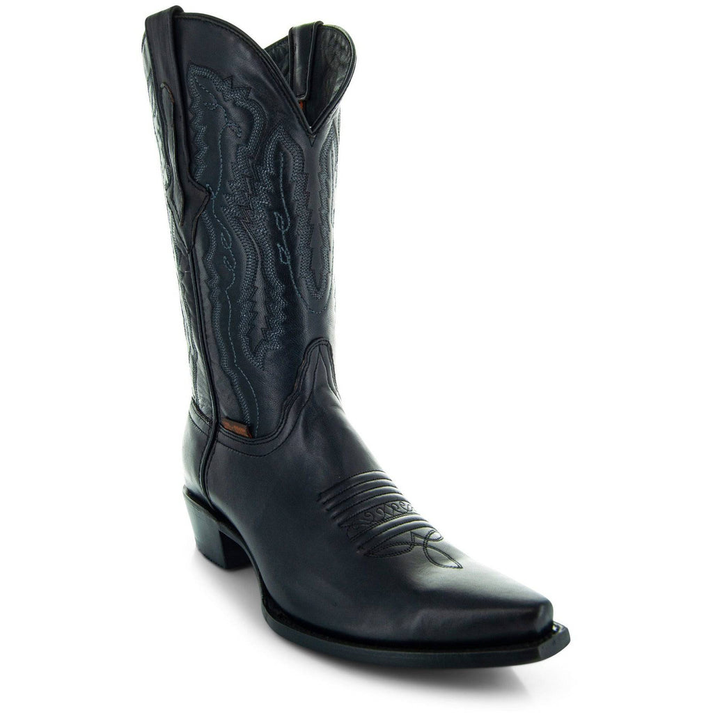 Soto Boots Men's Snip Toe Cowboy Boots – Black Leather | Burnished | Goodyear Welt