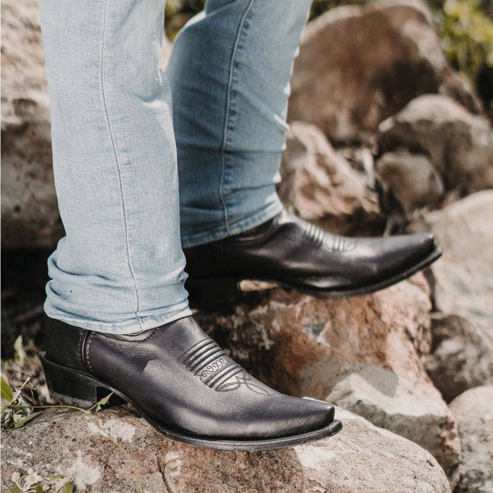 Soto Boots Men's Snip Toe Cowboy Boots – Black Leather | Burnished | Goodyear Welt