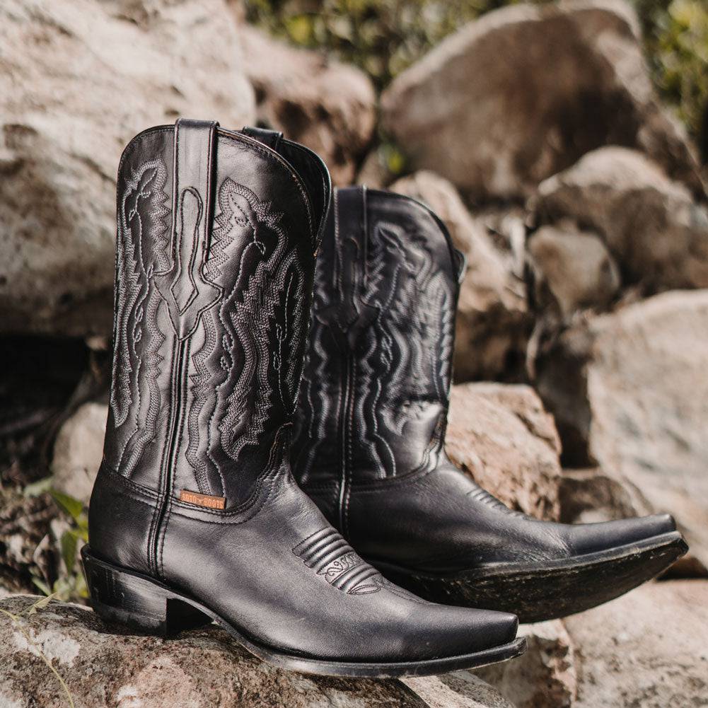 Soto Boots Men's Snip Toe Cowboy Boots – Black Leather | Burnished | Goodyear Welt