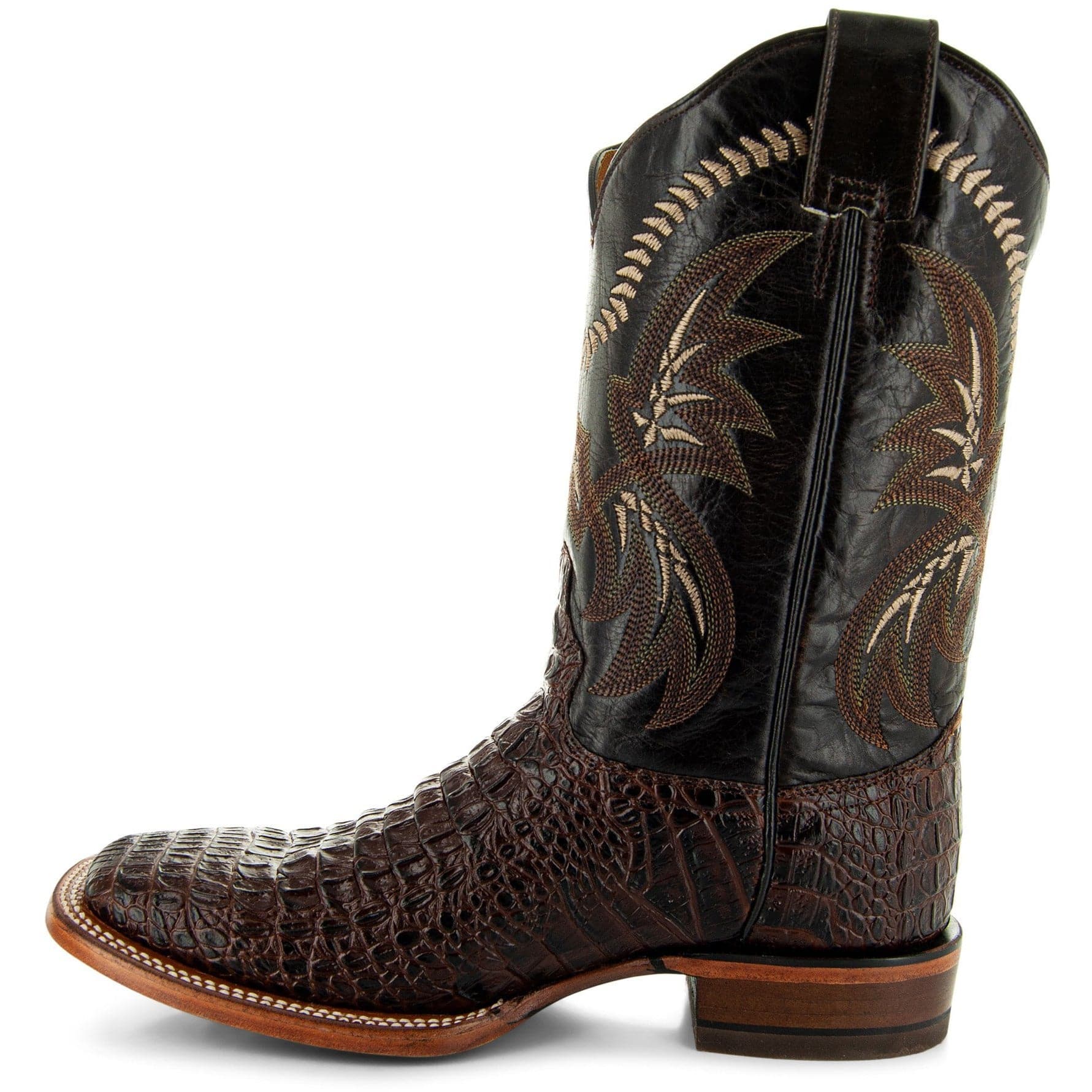 Soto Boots Men's Caiman Belly Print Cowboy Boots – Brown Leather | Broad Square Toe | Goodyear Welt