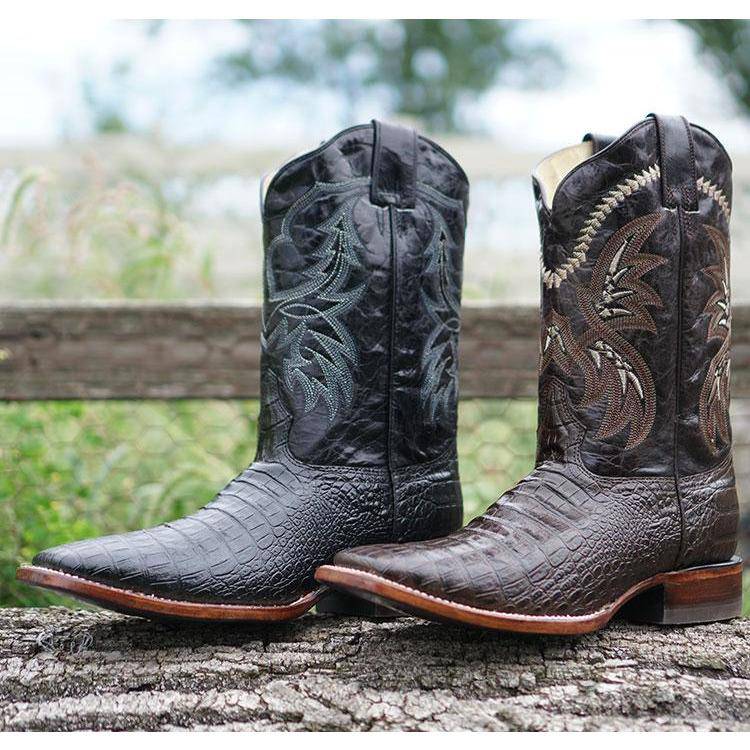 Soto Boots Men's Caiman Belly Print Cowboy Boots – Brown Leather | Broad Square Toe | Goodyear Welt