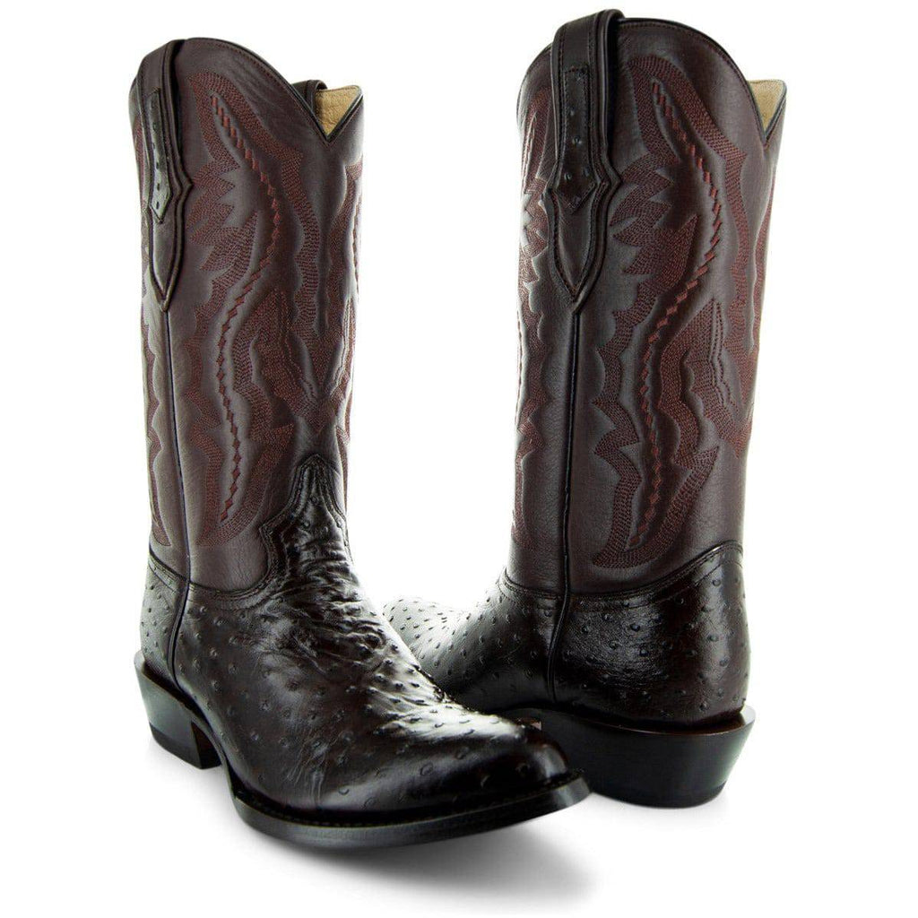 Soto Boots Men's Ostrich Print Dress Cowboy Boots – Brown Leather | Round Toe | Goodyear Welt