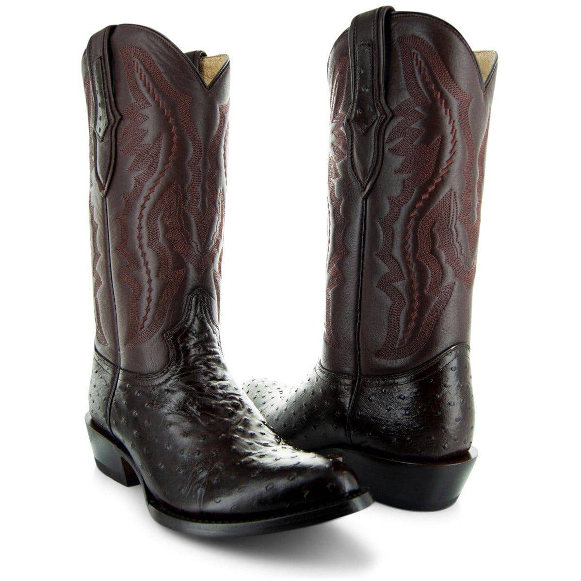 Soto Boots Men's Ostrich Print Dress Cowboy Boots – Brown Leather | Round Toe | Goodyear Welt