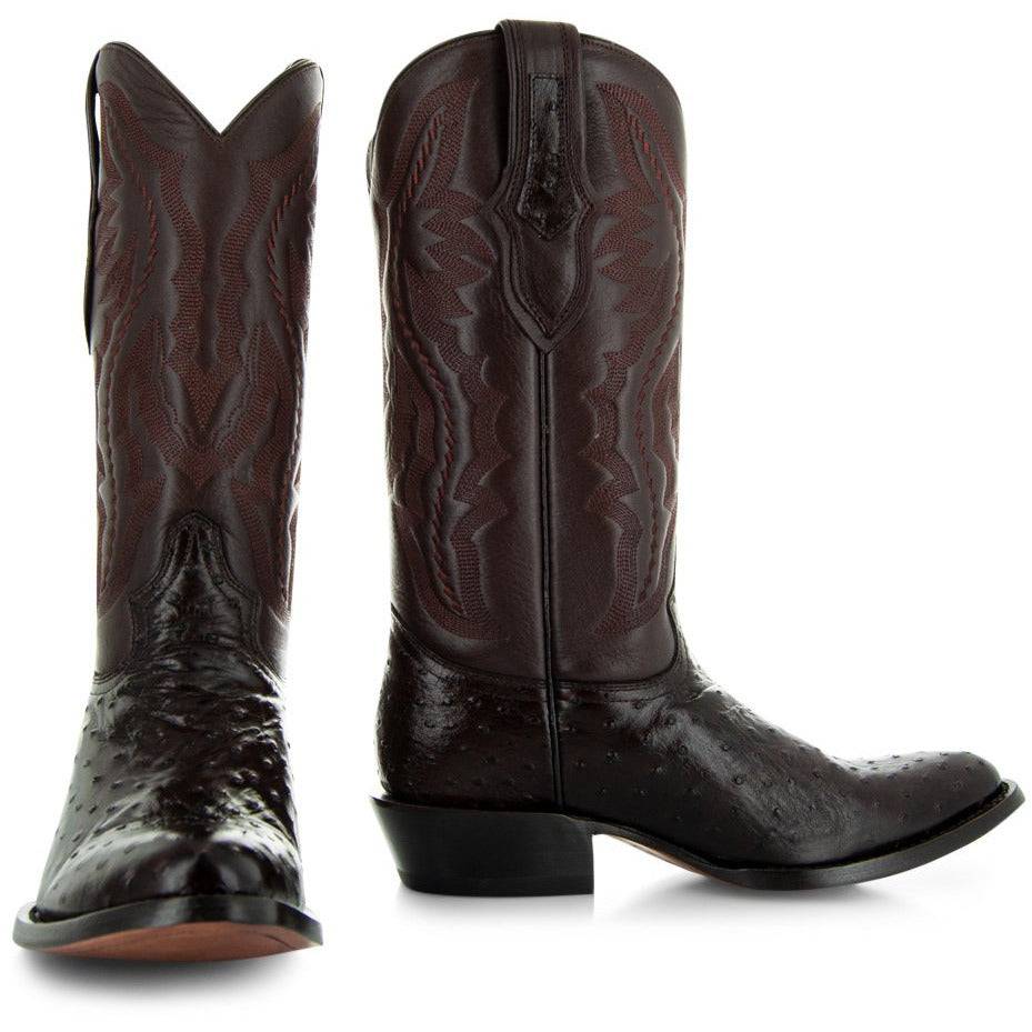 Soto Boots Men's Brown Ostrich Print Round Toe Dress Cowboy Boots