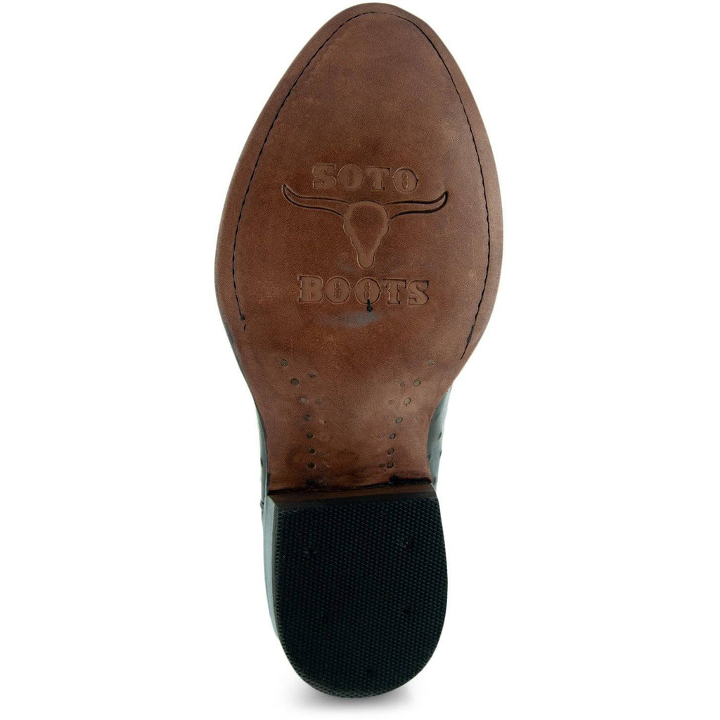Soto Boots Men's Ostrich Print Dress Cowboy Boots – Brown Leather | Round Toe | Goodyear Welt
