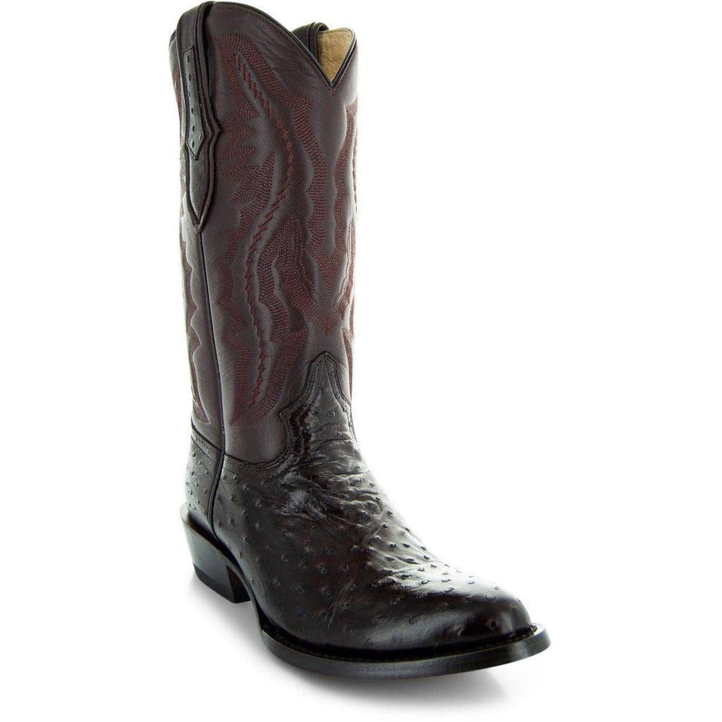 Soto Boots Men's Ostrich Print Dress Cowboy Boots – Brown Leather | Round Toe | Goodyear Welt