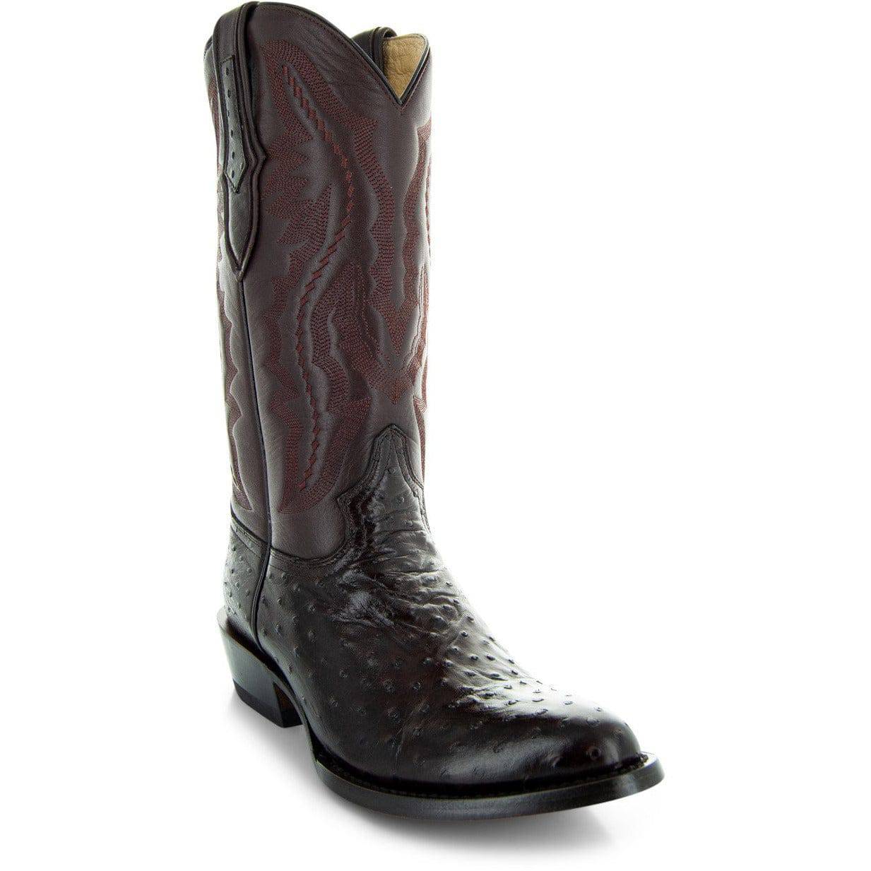 Soto Boots Men's Ostrich Print Dress Cowboy Boots – Brown Leather | Round Toe | Goodyear Welt