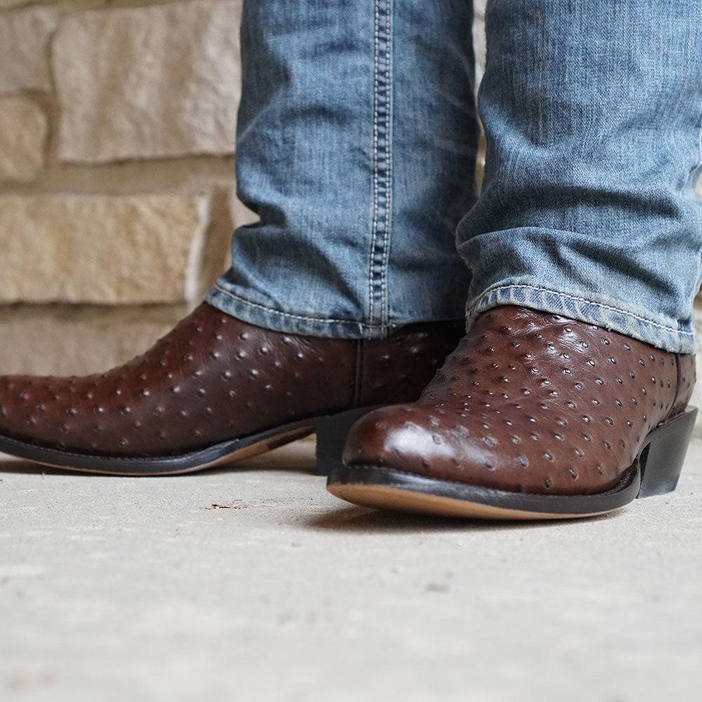 Soto Boots Men's Ostrich Print Dress Cowboy Boots – Brown Leather | Round Toe | Goodyear Welt