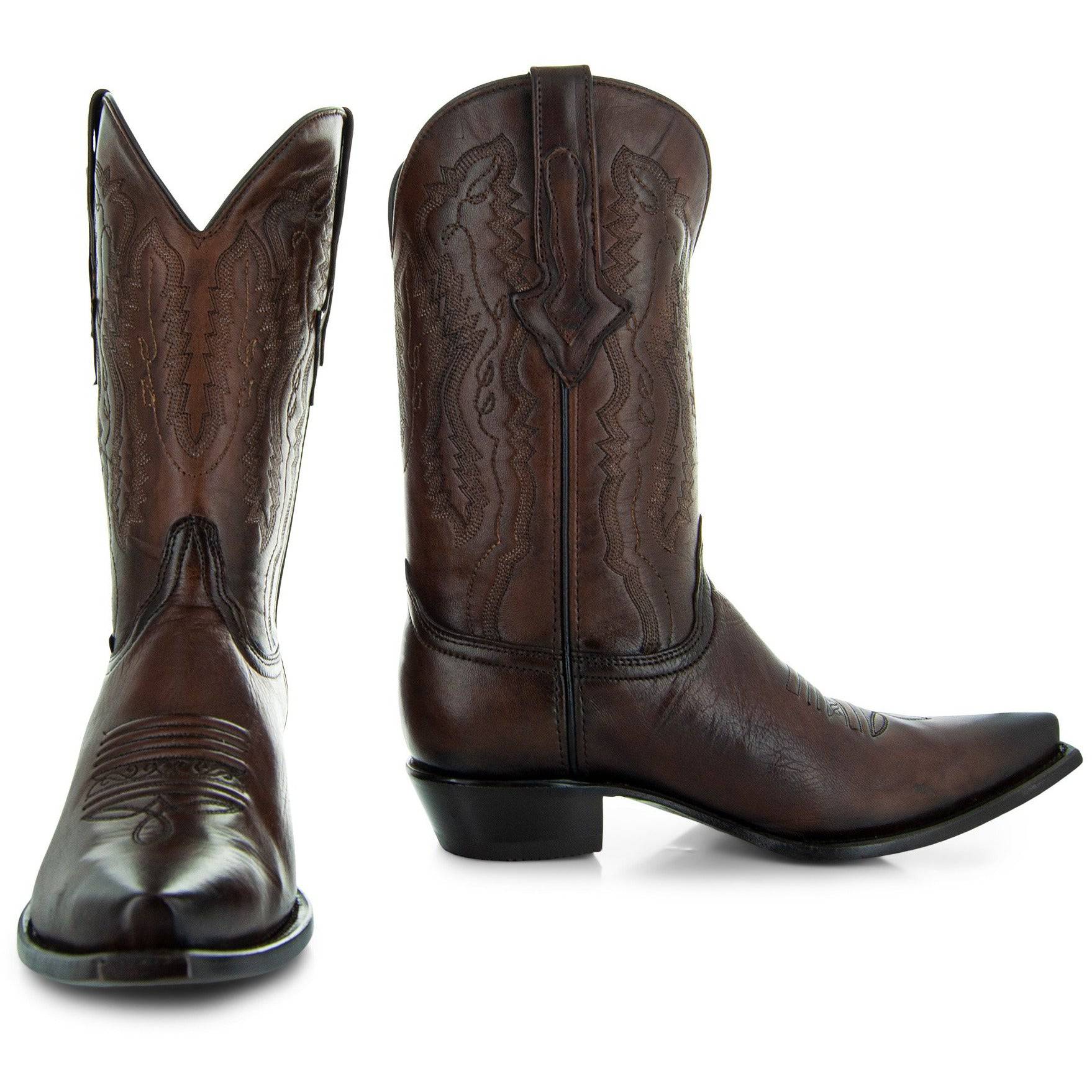 Soto Boots Men's Snip Toe Cowboy Boots – Burnished Brown Leather | Goodyear Welt