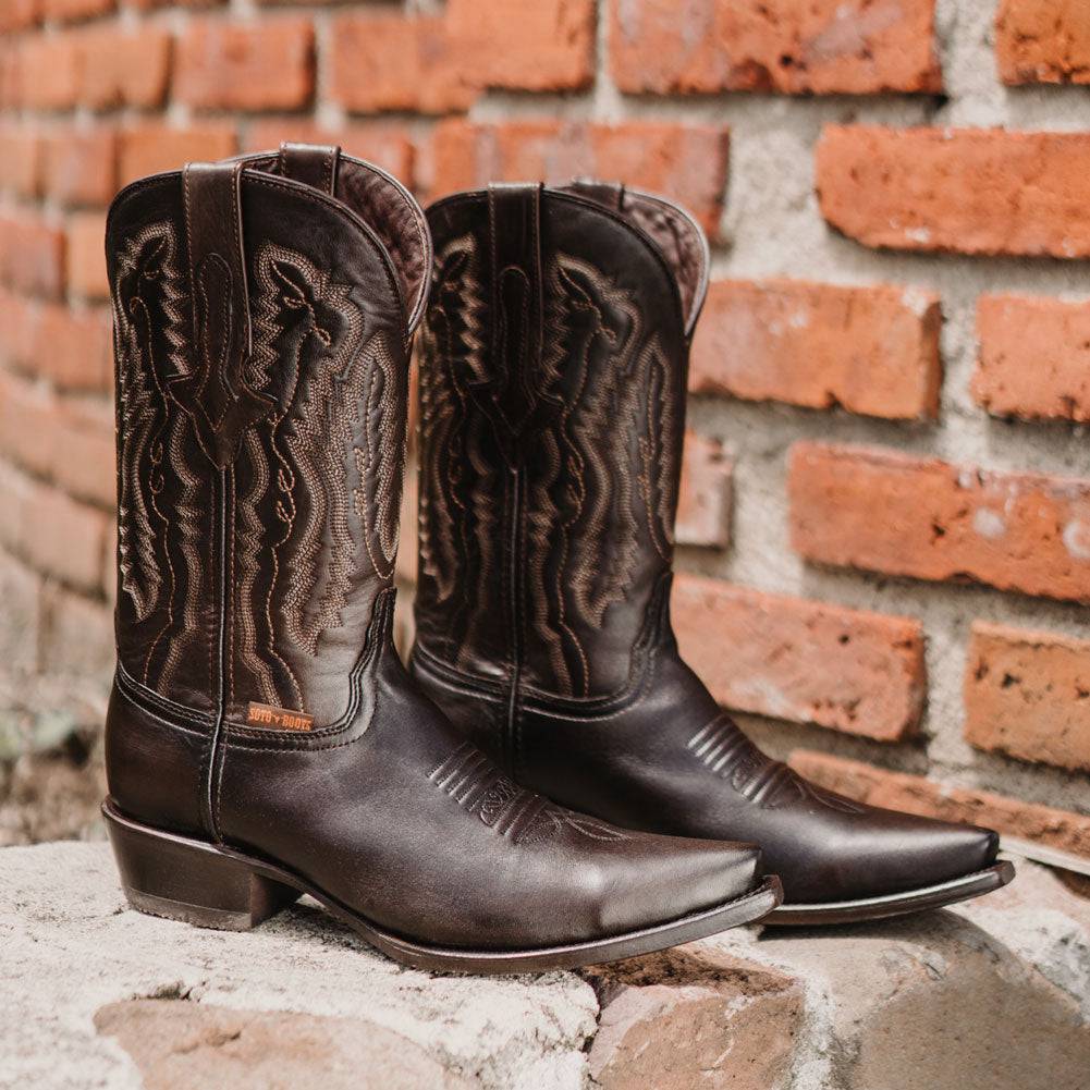 Soto Boots Men's Snip Toe Cowboy Boots – Burnished Brown Leather | Goodyear Welt
