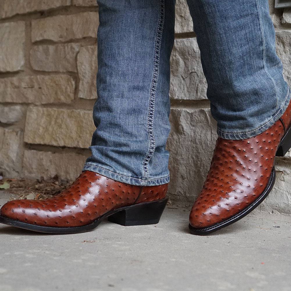 Soto Boots Men's Cognac Ostrich Print Cowboy Boot – Round Toe | H7002