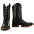 Soto Boots Men's Caiman Belly Print Cowboy Boots – Black Leather | Broad Square Toe | Goodyear Welt