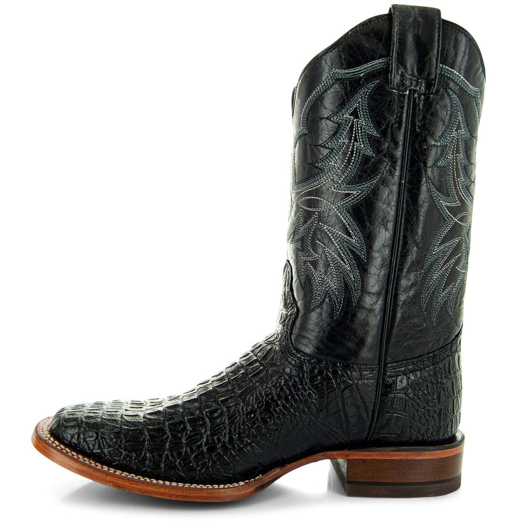 Soto Boots Men's Caiman Belly Print Cowboy Boots – Black Leather | Broad Square Toe | Goodyear Welt