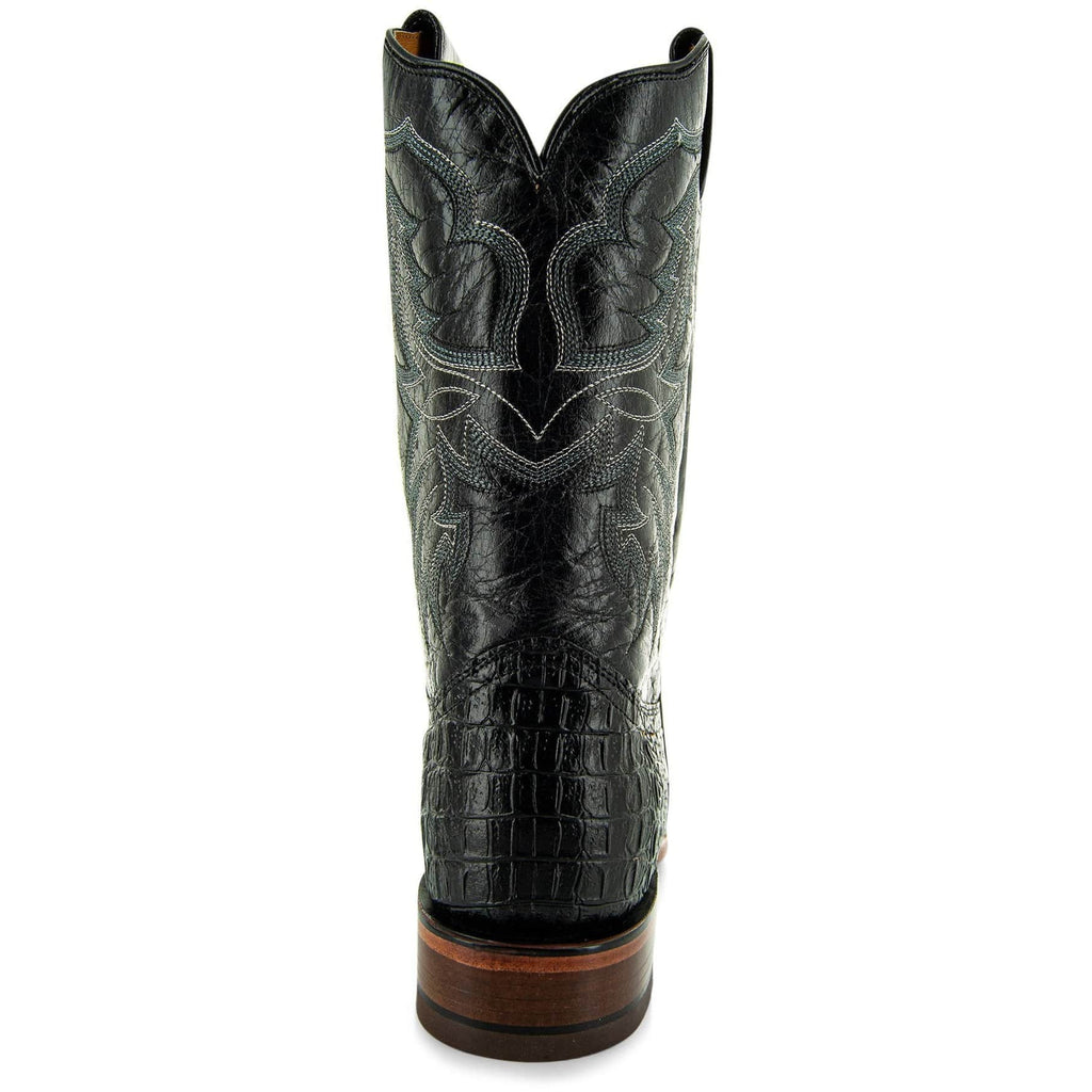 Soto Boots Men's Caiman Belly Print Cowboy Boots – Black Leather | Broad Square Toe | Goodyear Welt