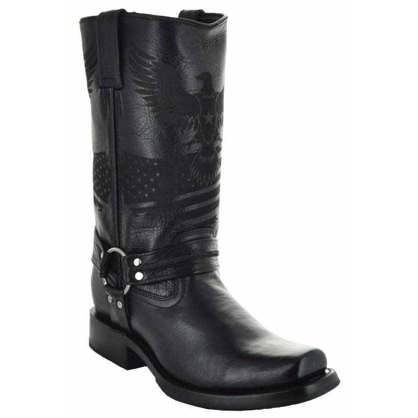 Soto Boots Eagle Rider Men's Harness Biker Boots – Black Leather | Square Toe | Goodyear Welt