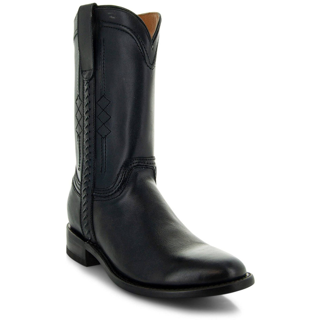 Soto Boots Men's Black Leather Roper Toe Cowboy Boots