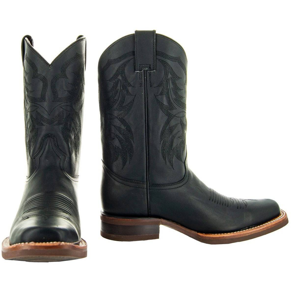 Soto Boots Men's Square Toe Cowboy Boots – Black Leather | Goodyear Welt | Rubber Sole