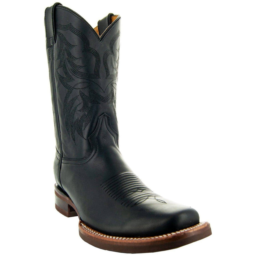 Soto Boots Men's Square Toe Cowboy Boots – Black Leather | Goodyear Welt | Rubber Sole