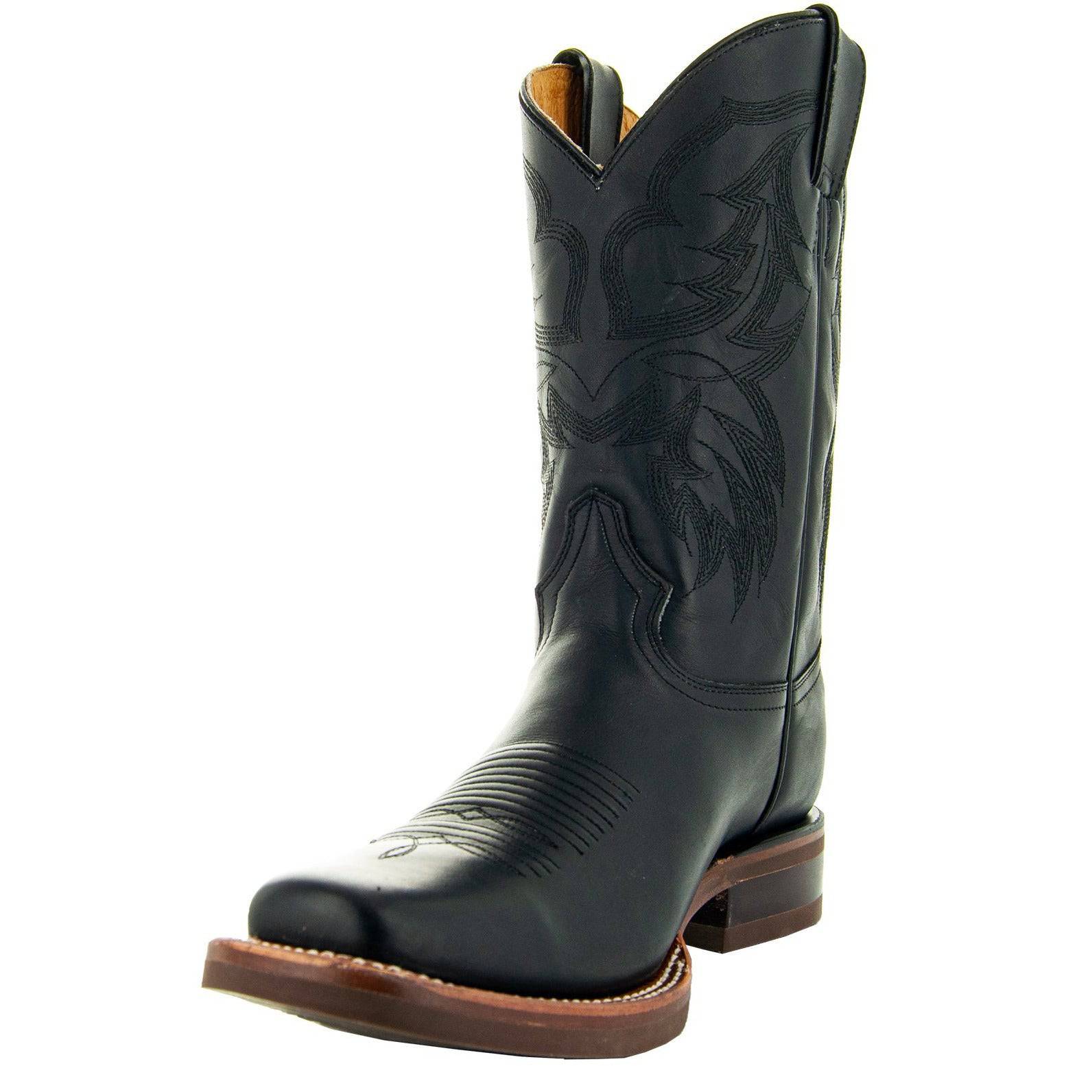 Soto Boots Men's Square Toe Cowboy Boots – Black Leather | Goodyear Welt | Rubber Sole