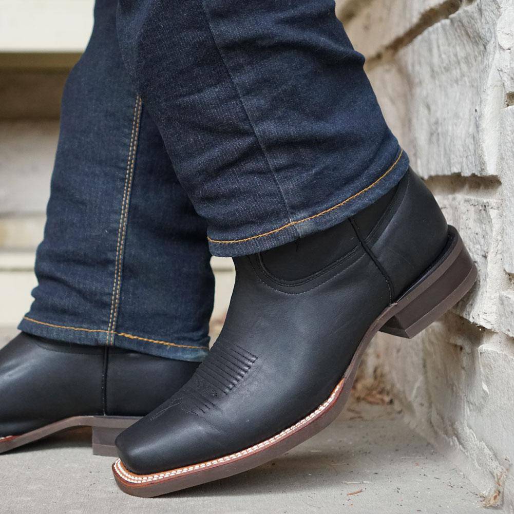 Soto Boots Men's Square Toe Cowboy Boots – Black Leather | Goodyear Welt | Rubber Sole