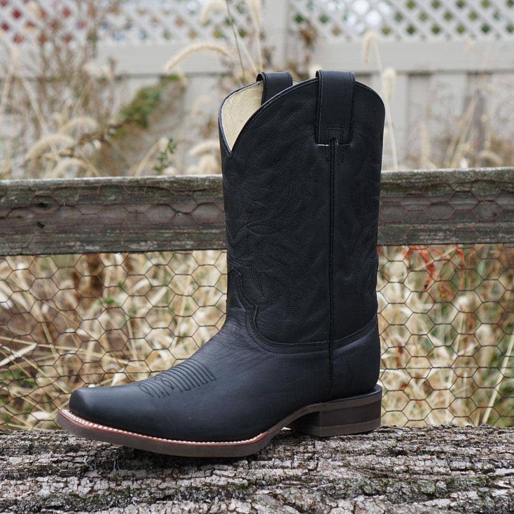 Soto Boots Men's Square Toe Cowboy Boots – Black Leather | Goodyear Welt | Rubber Sole