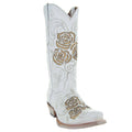 Soto Boots Women's White Rose Inlayed Cowgirl Boots – White Leather | Snip Toe | Handmade