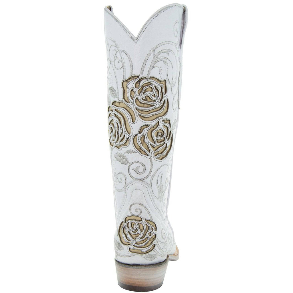 Soto Boots Women's White Rose Inlayed Cowgirl Boots – White Leather | Snip Toe | Handmade