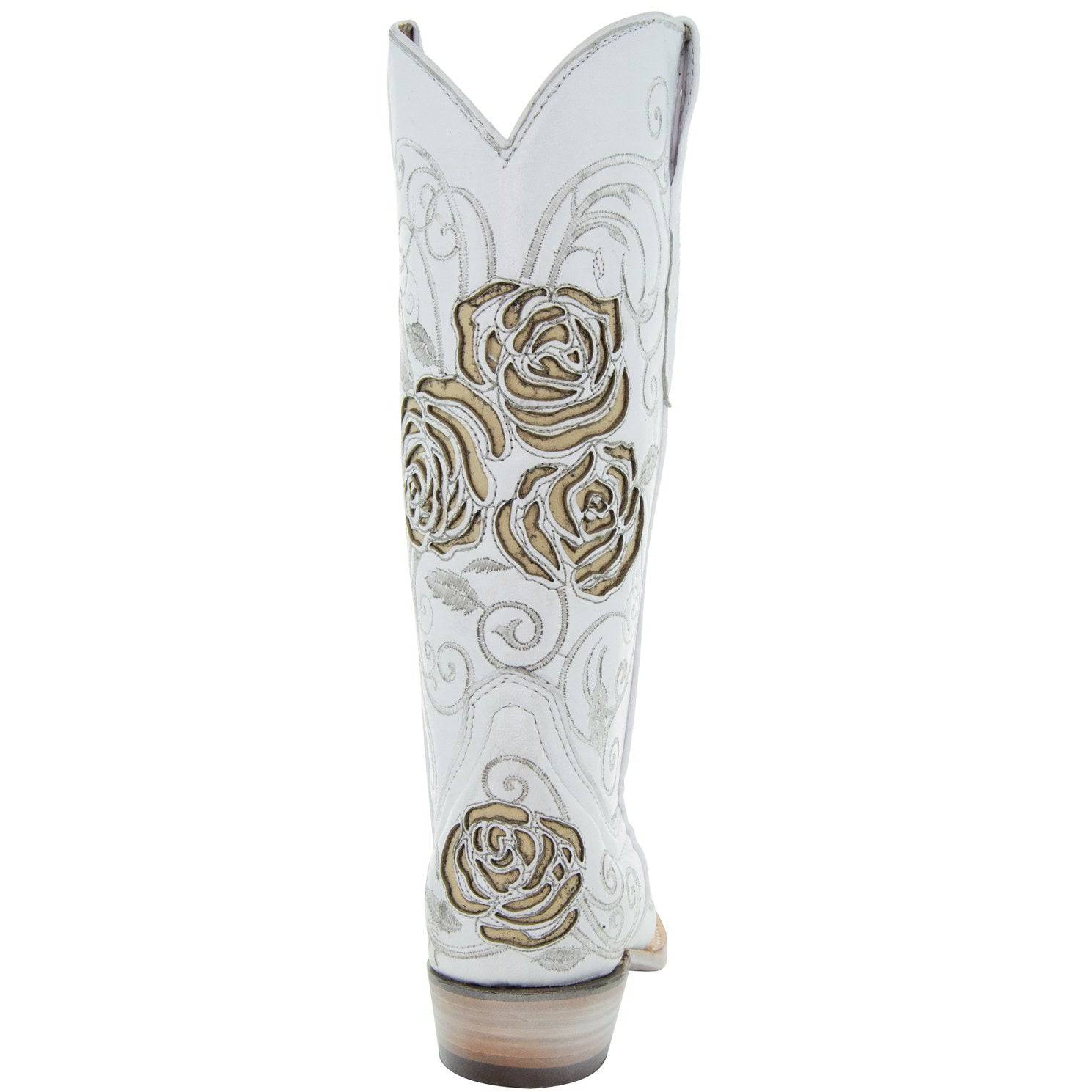 Soto Boots Women's White Rose Inlayed Cowgirl Boots – White Leather | Snip Toe | Handmade