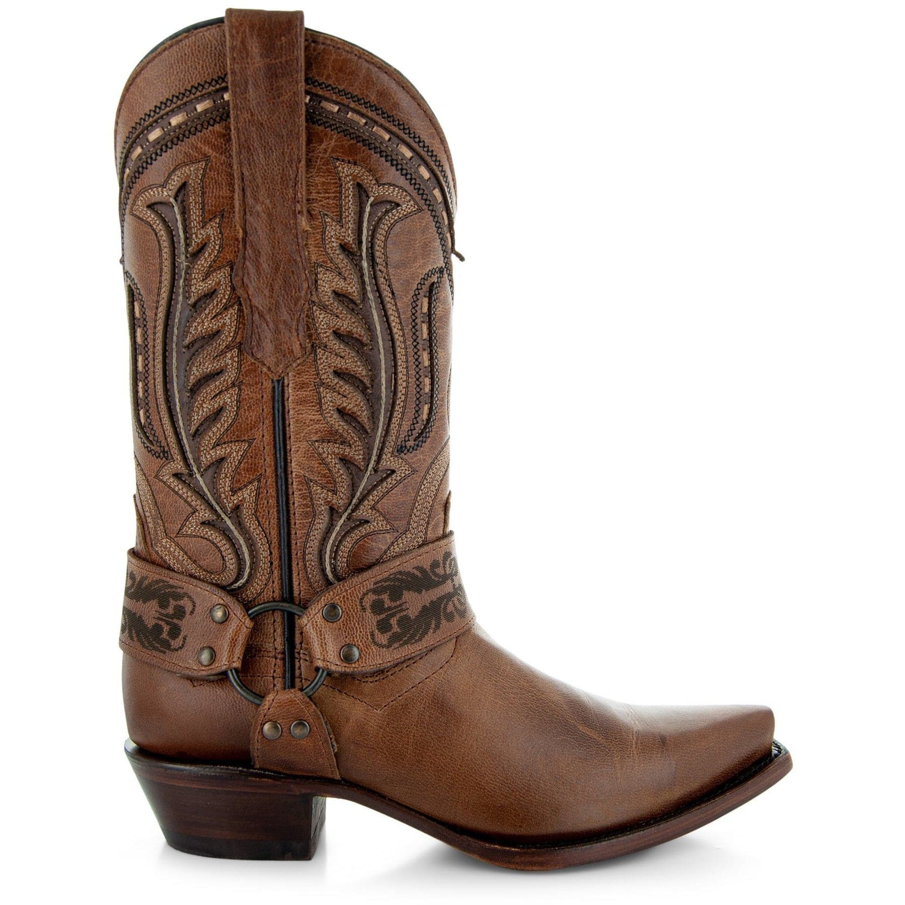 Soto Boots Women's Brown Leather Harness Cowgirl Boot – Snip Toe | M50039