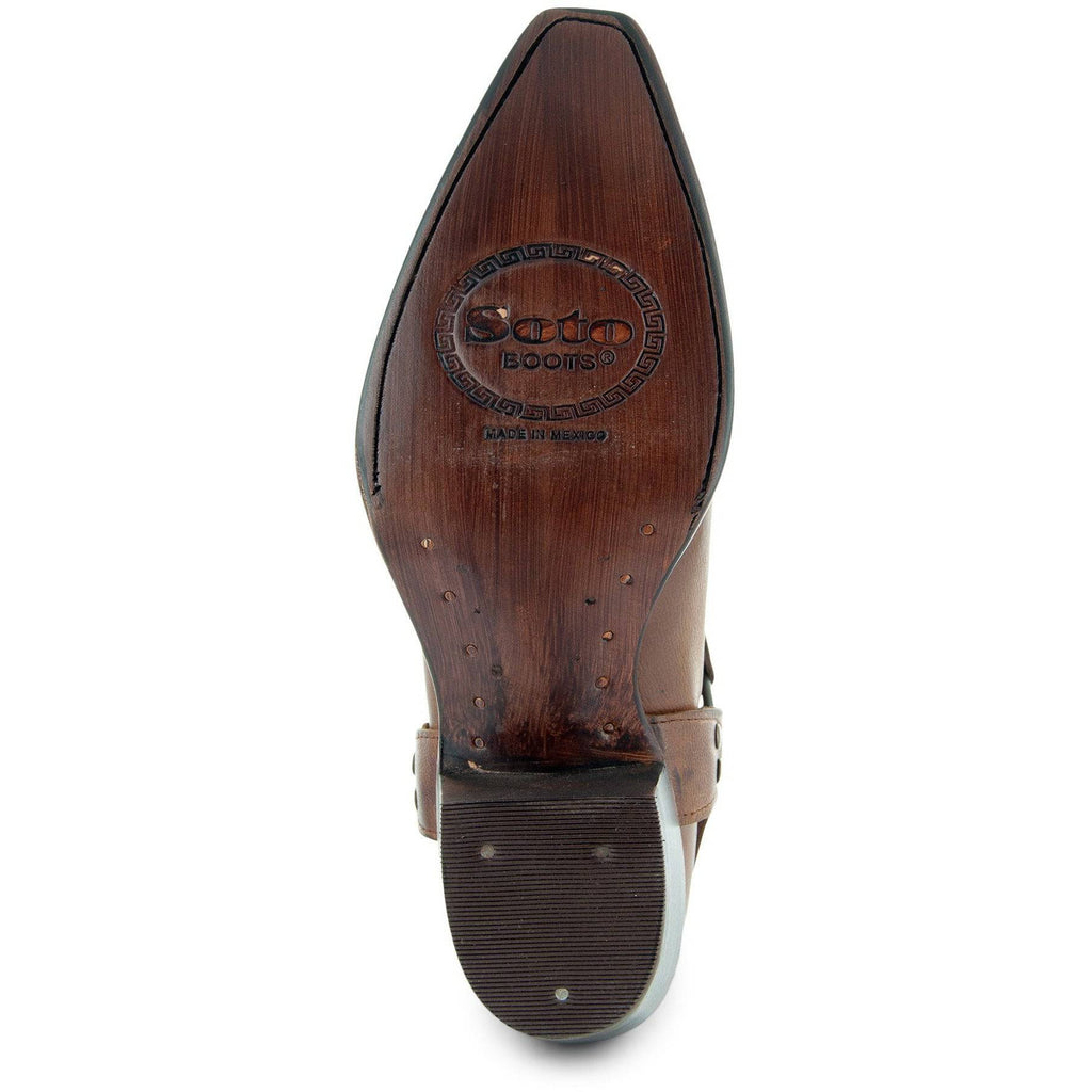 Soto Boots Women's Brown Leather Harness Cowgirl Boot – Snip Toe | M50039