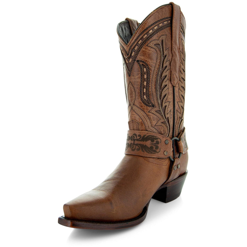 Soto Boots Women's Brown Leather Harness Cowgirl Boot – Snip Toe | M50039
