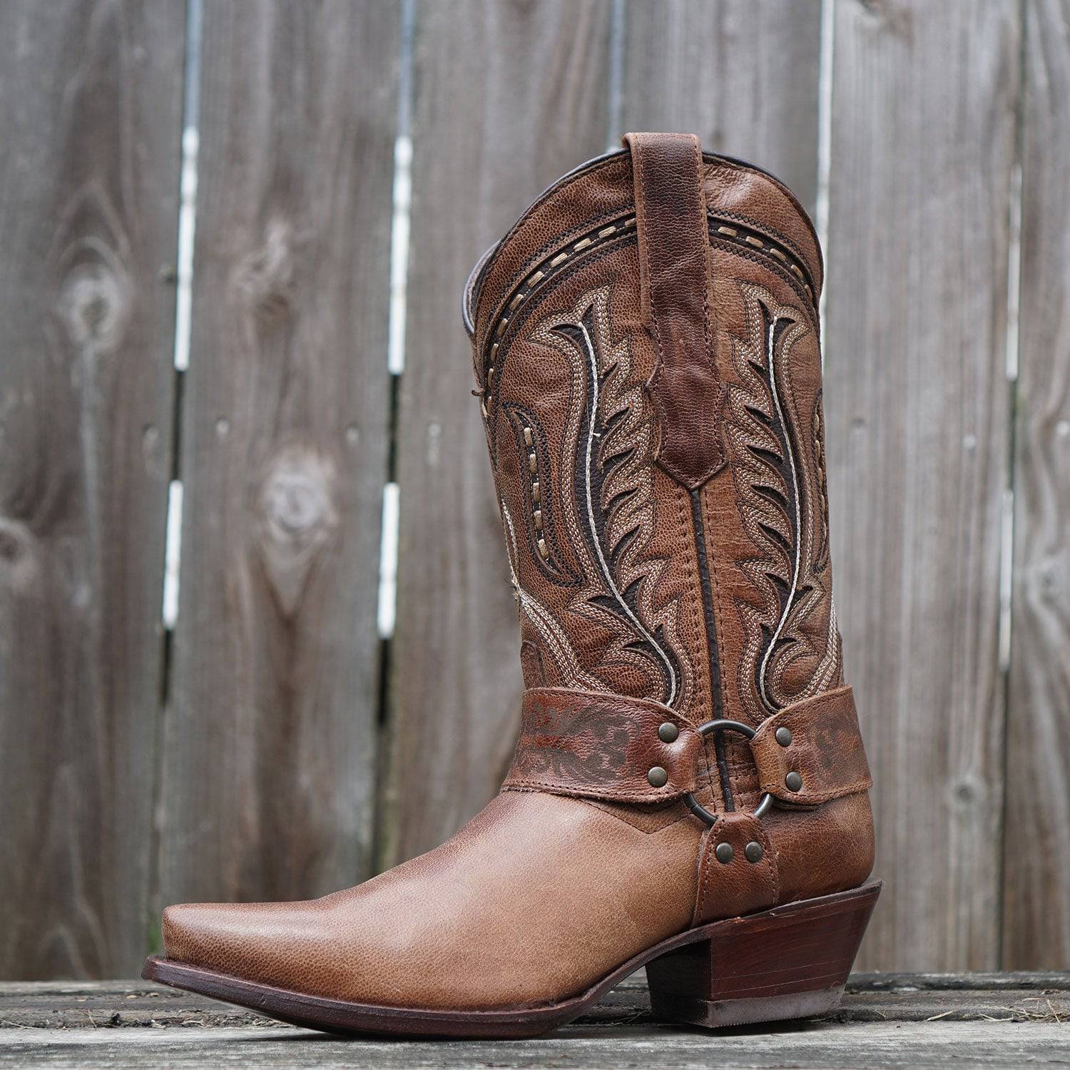 Soto Boots Women's Brown Leather Harness Cowgirl Boot – Snip Toe | M50039
