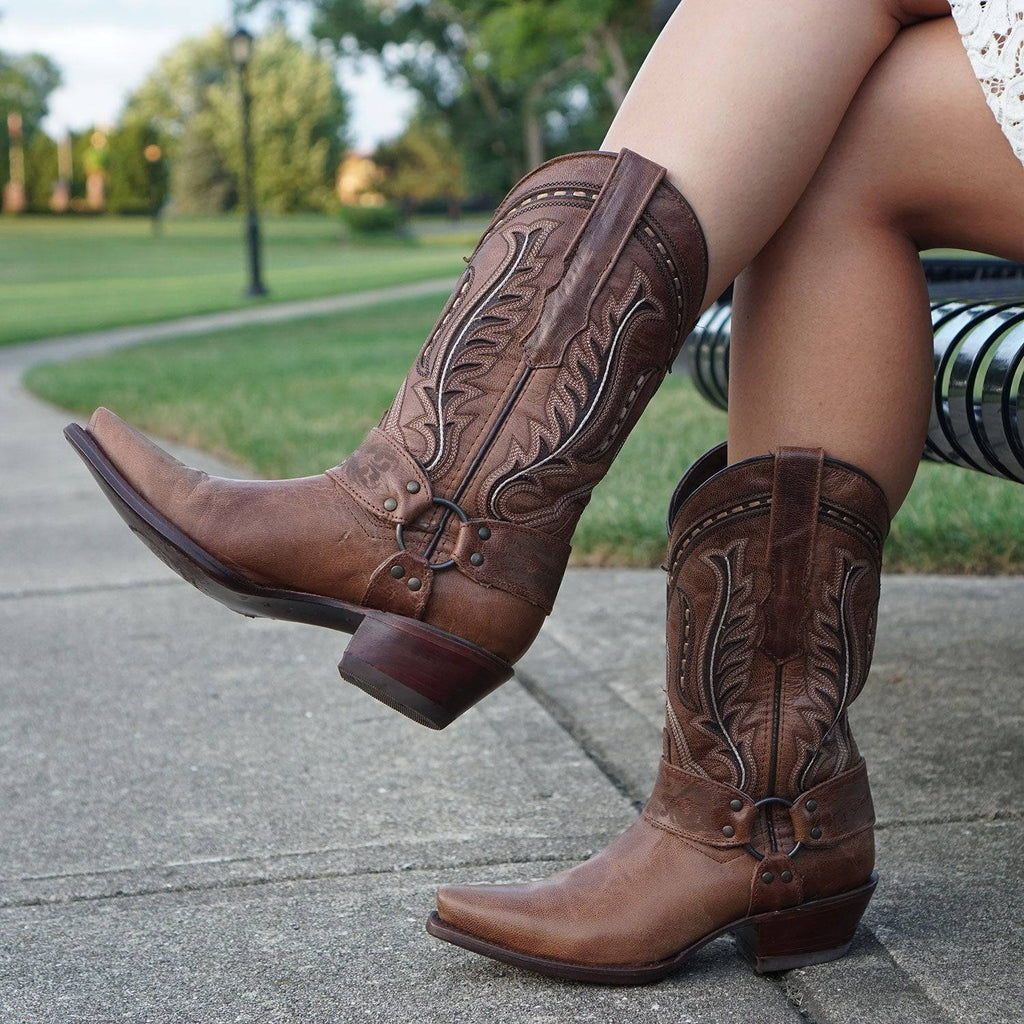 Soto Boots Women's Brown Leather Harness Cowgirl Boot – Snip Toe | M50039